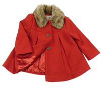 Červený flaušový kabát s kožešinou F&F