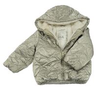 Strieborná nepromokavá prešívaná zimná bunda s kapucňou M&S