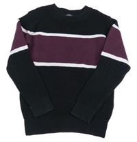 Čierno-fialový sveter s proužkem Matalan