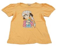 Oranžové tričko s dívkou LC Waikiki