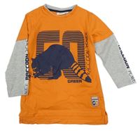 Oranžovo-šedé triko s mývalem KIDS