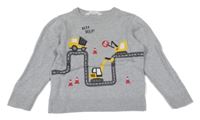 Sivý sveter so silnicí a stavebními stroji H&M