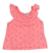 Neonově růžový top s plameňáky a volánem H&M