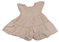 Svetloružová -biele kockované šaty Mothercare