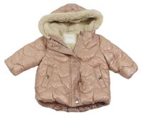 Světlerůžová šusťáková zimní bunda s kapucí Next