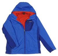 Modrá šusťáková jarní bunda s kapucí 