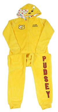 Žlutá plyšová kombinéza s medvídkem Pudsey a kapucí George
