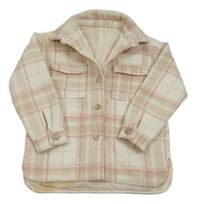 Bielo-béžovo-ružová kockovaná košeľová podšitá bunda Dunnes