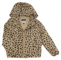 Béžovo-čierna vzorovaná šušťáková jarná bunda s kapucňou Kiabi
