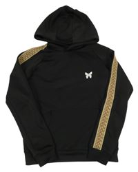 Čierna športová mikina s béžovým pruhom a motýlkom a kapucňou