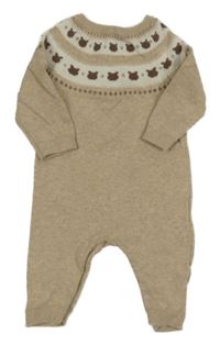 Béžový pletený overal s medvedíkmi F&F