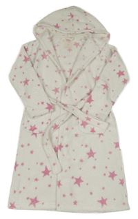 Bílý chlupatý župan s hvězdami a kapucí F&F