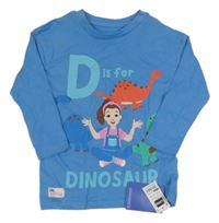 Nové - Modré triko s dinosaury a dívkou 