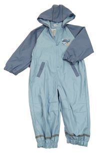 Světlemodro-modrošedá vodeodolná podšitá kombinéza s velrybou a kapucňou