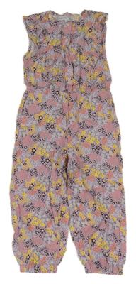 Ružovo-farebný kvetovaný ľahký nohavicový overal