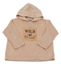 Svetloružová plyšová mikina s nápisom a kapucňou