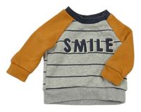 Sivo-horčicová mikina s pruhmi a nápisom Primark