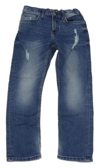 Modré slim fit rifle s vyšúchaním H&M