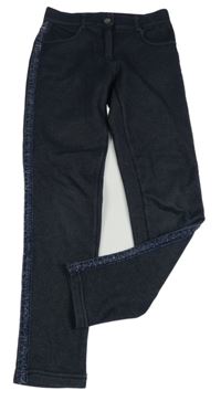 Tmavomodré zateplené tregíny riflového s prúžkami Yigga