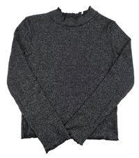 Čierno-strieborné pletené rebrované tričko H&M