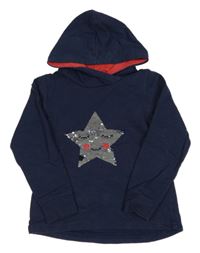 Tmavomodrá mikina s překlápěcími flitre a kapucňou Topolino