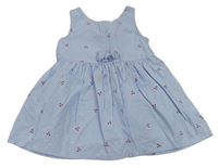 Světlemodro-biele prúžkované plátenné šaty s třešničkami H&M