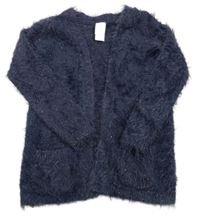 Tmavomodrý třpytivý chlupatý svetrový cardigán C&A