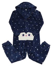 Tmavomodrá bodkovaná plyšová kombinéza so zvieratkom Yigga