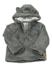 Šedá chlupatá propínací podšitá mikina s kapucí F&F