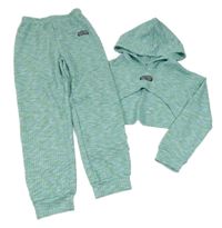 2set - Zeleno-modrý melírovaný crop svetr s kapucí + kalhoty 