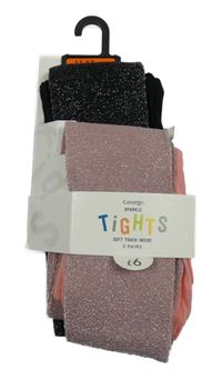 Nové - 2x - Čierne + svetloružové trblietavé silonové pančuchy Geoge