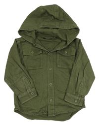Khaki riflová košilová bunda s kapucí Next 