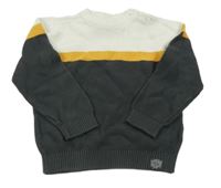 Sivo-bielo-žltý pruhovaný sveter C&A