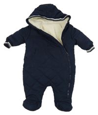 Tmavomodrá šusťáková zimní kombinéza s kapucí St. Bernard