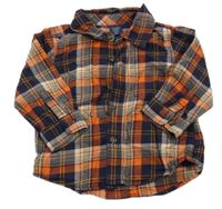 Tmavomodro-oranžovo-béžová kostkovaná košile GAP 