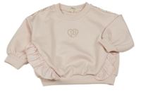 Svetloružová oversize mikina s volániky s srdiečkom River Island