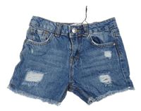 Modré rifľové mid rise kraťasy s vyšúchaním Denim Co.