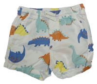 Biele plátenné kraťasy s dinosaurami