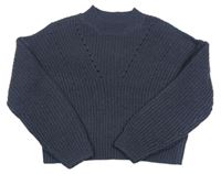 Tmavomodrý rebrovaný pletený oversize crop sveter New Look