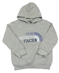 Sivá melírovaná mikina s logom a vreckom a kapucňou The North Face