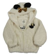 Smotanová trblietavá chlpatá bunda s Minnie s flitrami a kapucňou C&A