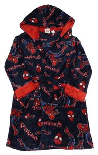 Tmavomodro-červený plyšový župan so Spider-many a kapucňou PRIMARK
