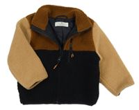 Tmavomodro-hnedo-svetlohnedá huňatá podšitá bunda H&M