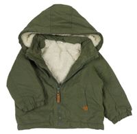 Khaki šušťáková pod/zimní bunda s medvedíkom a odopínacíá kapucňou zn. H&M