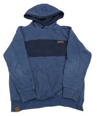 Tmavomodro-modrá pruhovaná mikina s nášivkou a vreckom a kapucňou YIGGA