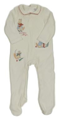 Bílý sametový overal s králíčky - Peter Rabbit a límečkem