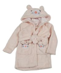 Světlerůžový plyšový župan s čumáčky a kapucí orsolino 