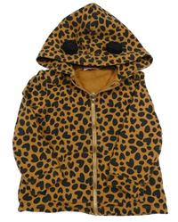 Hnědo-černá vzorovaná propínací mikina se srdíčky a kapucí s bambulkami ORIGINAL MARINES