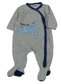 Sivo-tmavomodrý melírovaný zamatový overal s nápismi Ergee