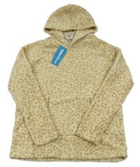 Nové - béžovo-hnedá vzorovaná plyšová pyžamová mikina s vreckom a kapucňou